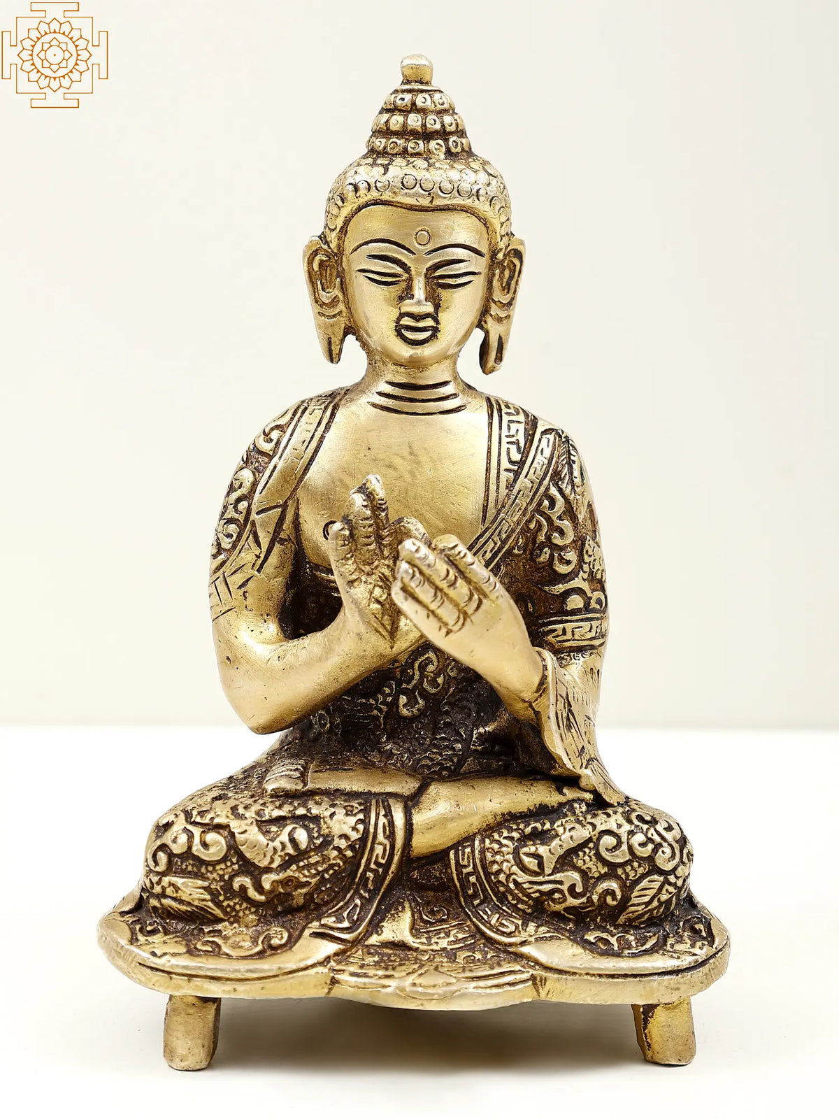 6" Small Brass Buddha Statue in Dharamachakra Mudra