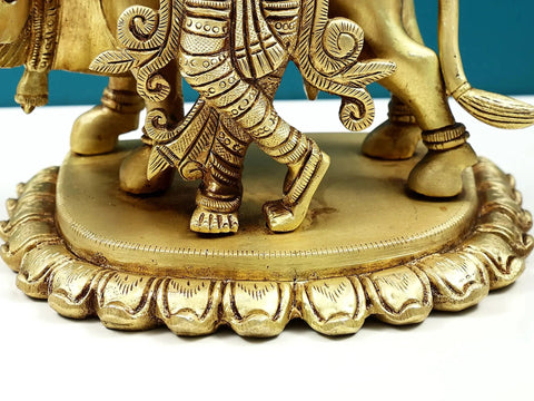 7" Brass Fluting Krishna with Cow