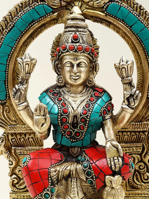 9" Brass Ganesha Lakshmi and Saraswati (Set of Three Statues) with Inlay Work