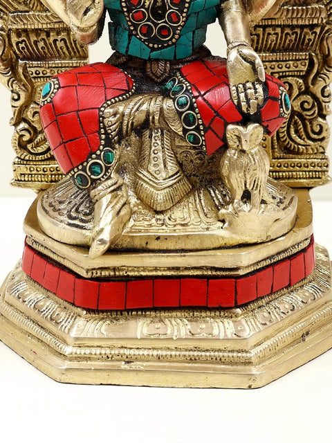 9" Brass Ganesha Lakshmi and Saraswati (Set of Three Statues) with Inlay Work