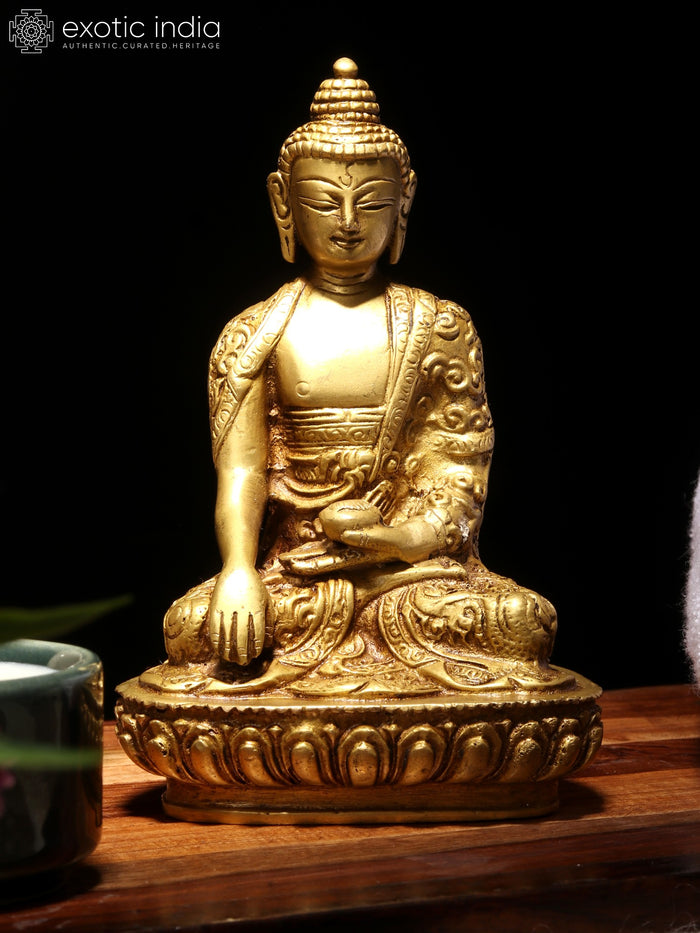 5" Small Bhumisparsha Buddha Adorned in a Designer Robe