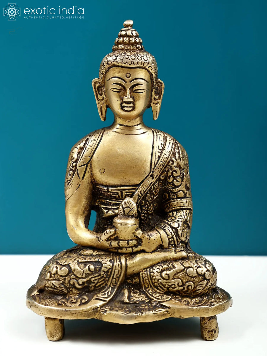 5" Brass Lord Buddha Dhyana Mudra Statue with Designer Robe