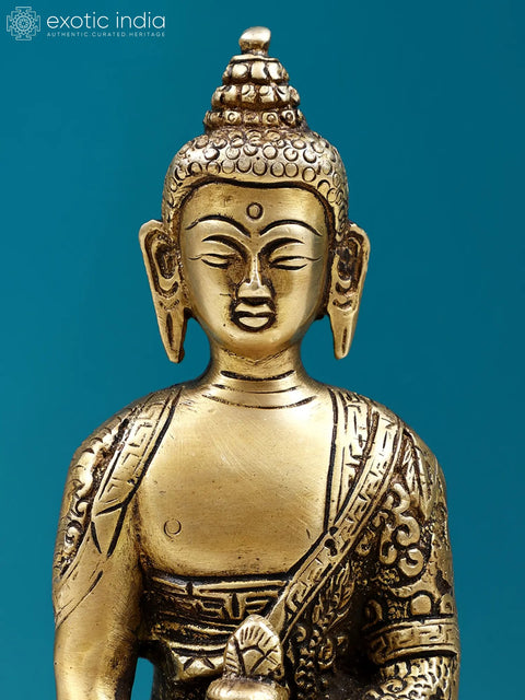 5" Small Brass Lord Buddha In Dhyana Mudra with Adorned in a Designer Robe