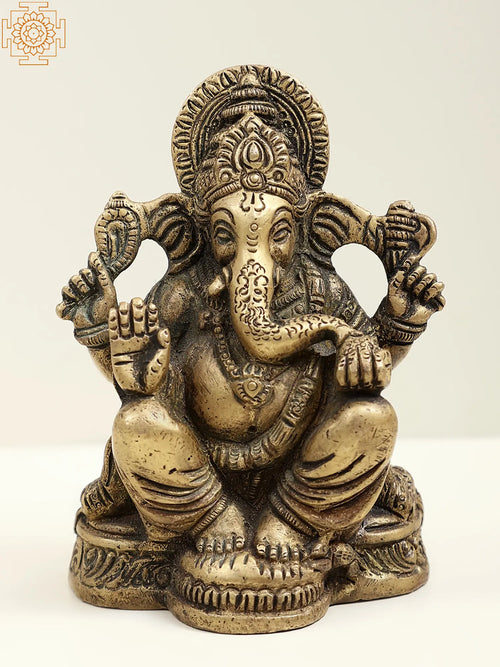 4" Small Brass Blessing Lord Ganesha Idol for Pooja