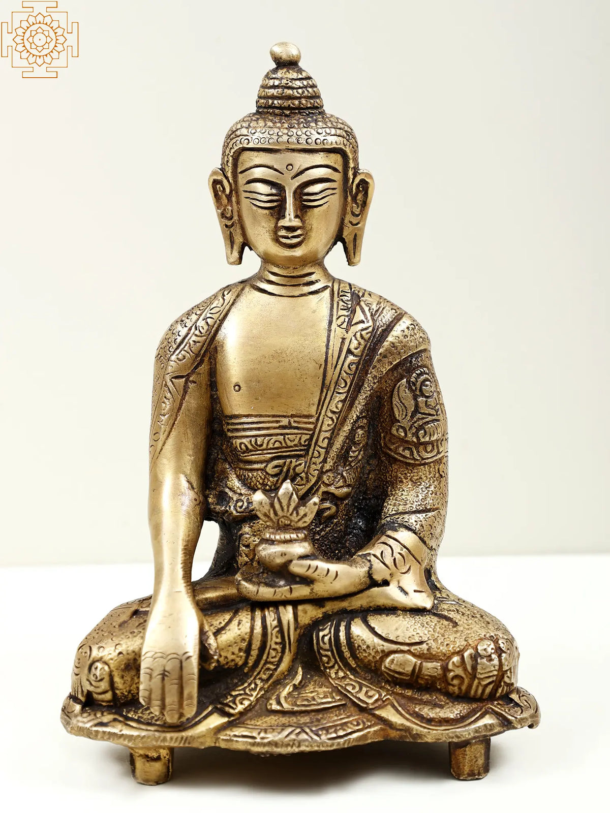 7" Small Bhumisparsha Buddha Statue Adorned in a Designer Robe