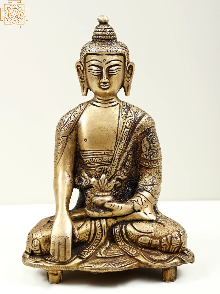 7" Bhumisparsha Buddha Brass Statue Handmade