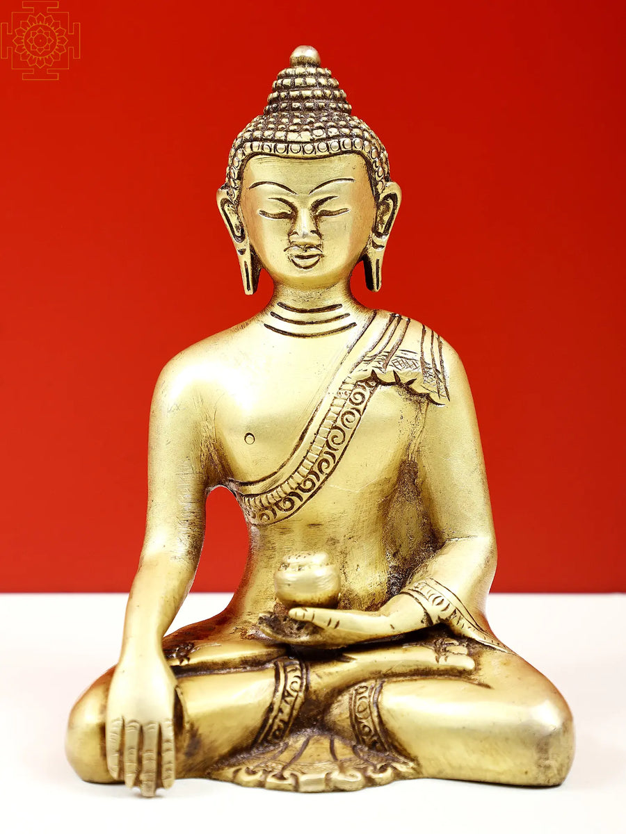 6" Bhumisparsha Buddha Brass Idol for Meditation
