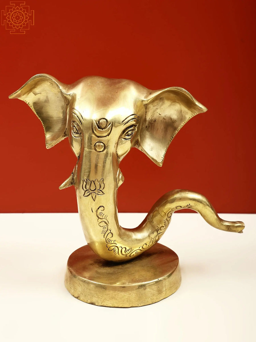 9" Brass Ganesha Head Statue for Home Decor
