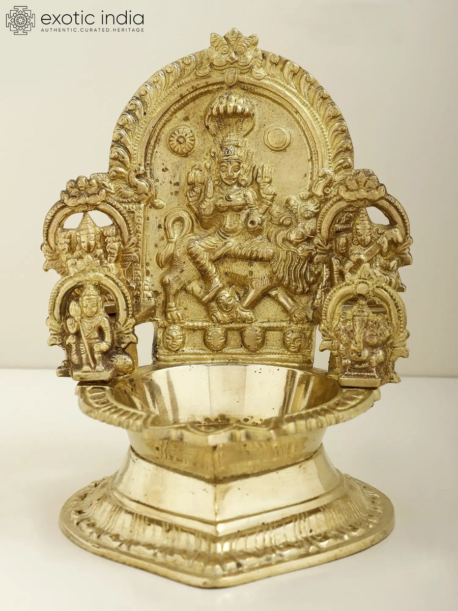 7" Brass Pratyangira Devi Puja Lamp for Home Pooja