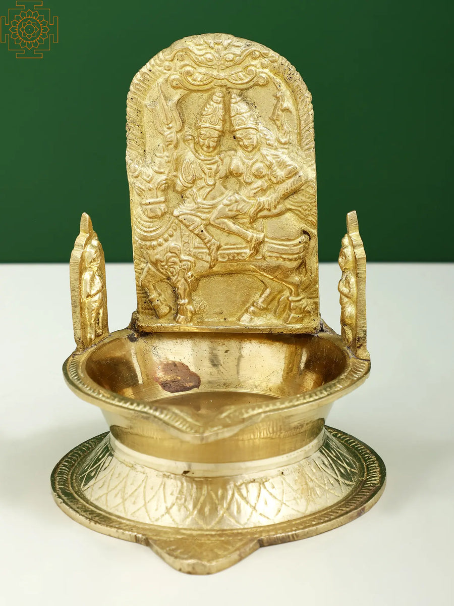 6" Brass Shiva Parvati Oil Lamp for Pooja