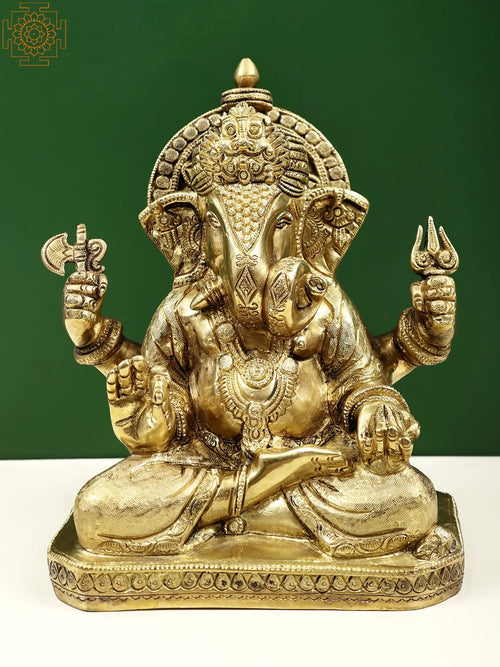 9" Brass Lord Ganesha Statue in Abhaya Mudra Handmade