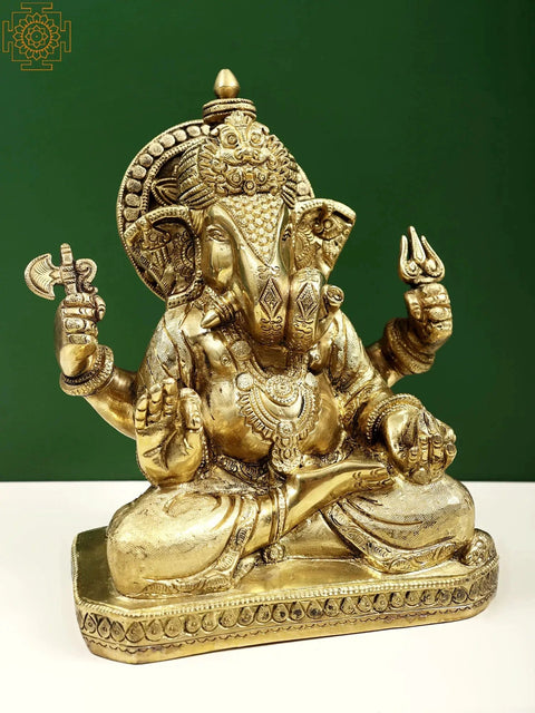 9" Brass Lord Ganesha in Abhaya Mudra