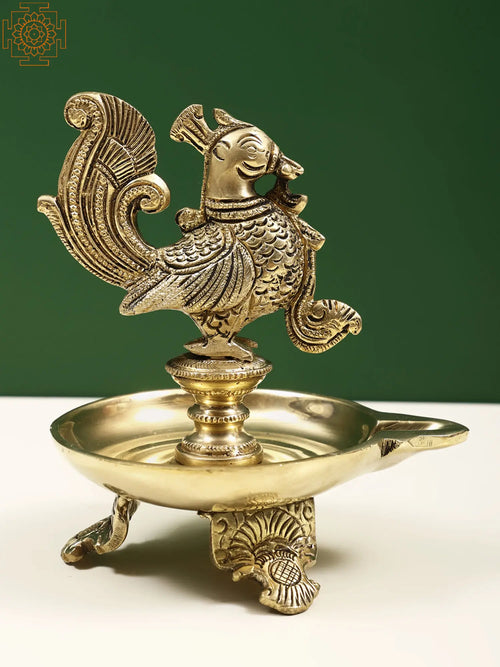 5" Small Brass Peacock Diya for Pooja