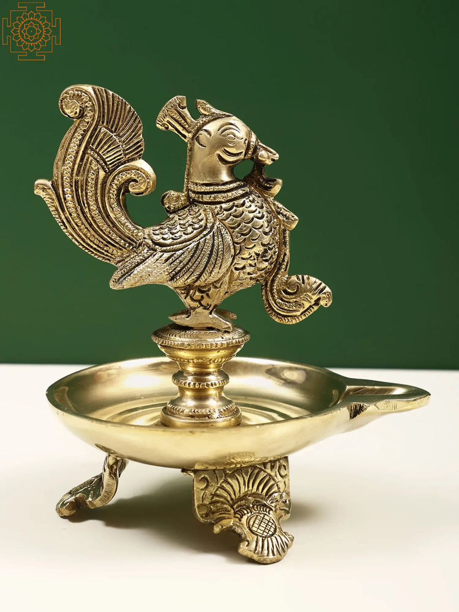 5" Small Brass Peacock Diya for Pooja
