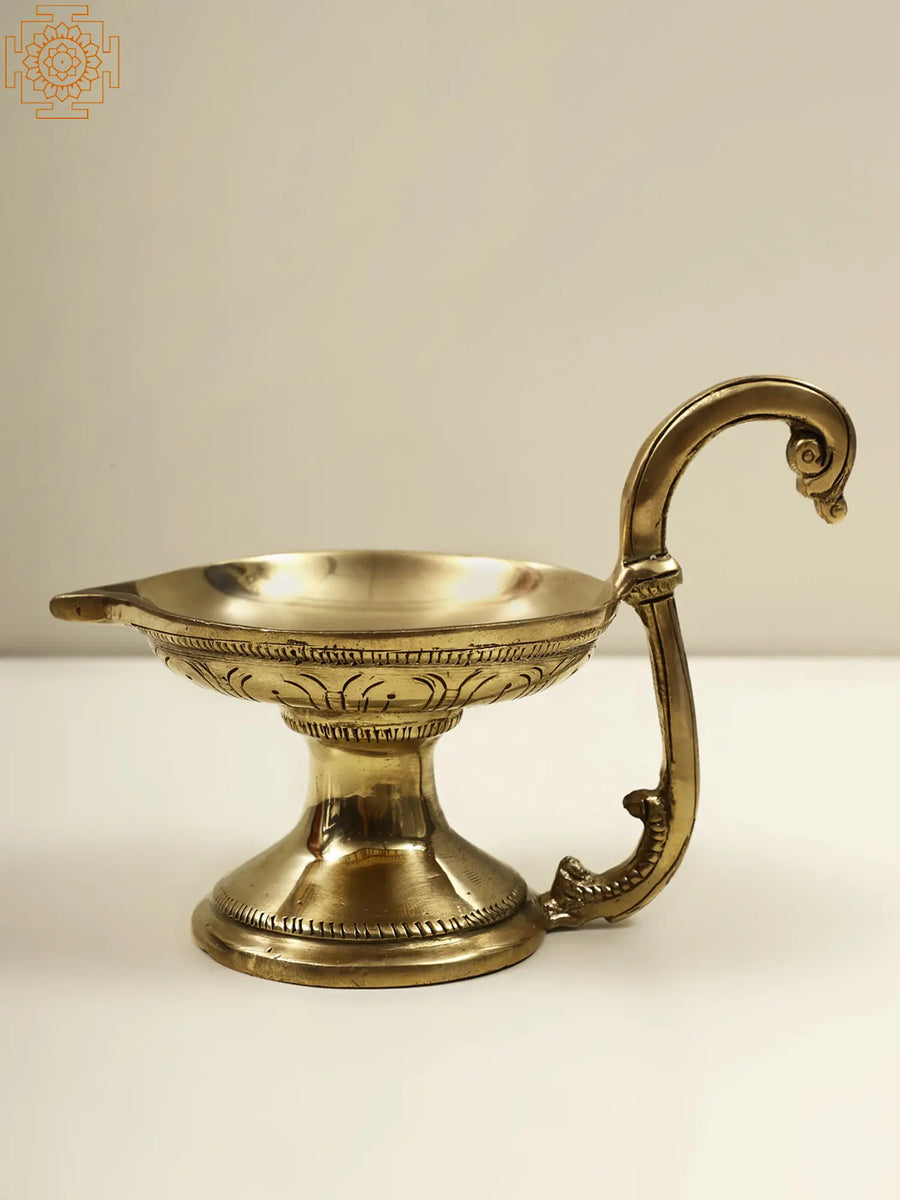 Brass Handheld Aarti Diya for Pooja