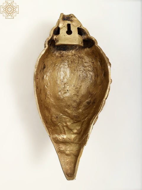 9" Brass Durga Story Carving on Brass Conch Wall Hanging