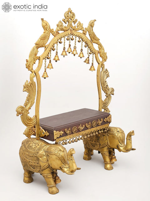 26" Home Temple Altar with Prabhavali and pedestal on Two Elephants Stand