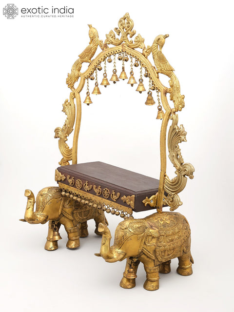 26" Home Temple Altar with Prabhavali and pedestal on Two Elephants Stand