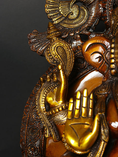 34" Large Superfine Large King Ganesha with Gaja Lakshmi Carved in Pedestal