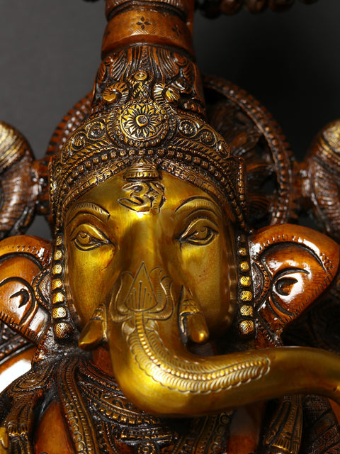 34" Large Superfine Large King Ganesha with Gaja Lakshmi Carved in Pedestal