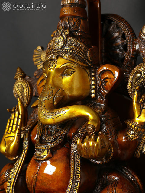 34" Large Superfine Large King Ganesha with Gaja Lakshmi Carved in Pedestal