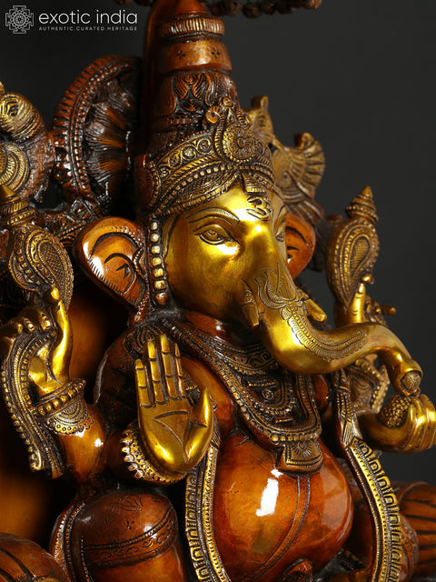 34" Large Superfine Large King Ganesha with Gaja Lakshmi Carved in Pedestal