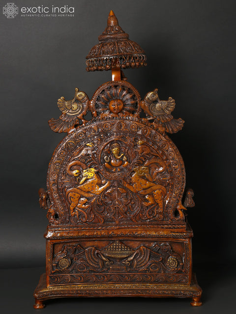 34" Large Superfine Large King Ganesha with Gaja Lakshmi Carved in Pedestal