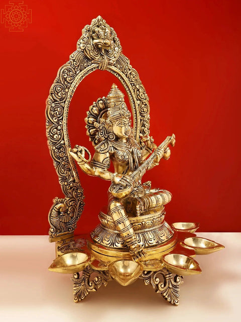 18" Brass Superfine Goddess Saraswati with Diya