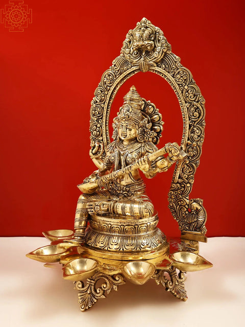 18" Brass Superfine Goddess Saraswati with Diya