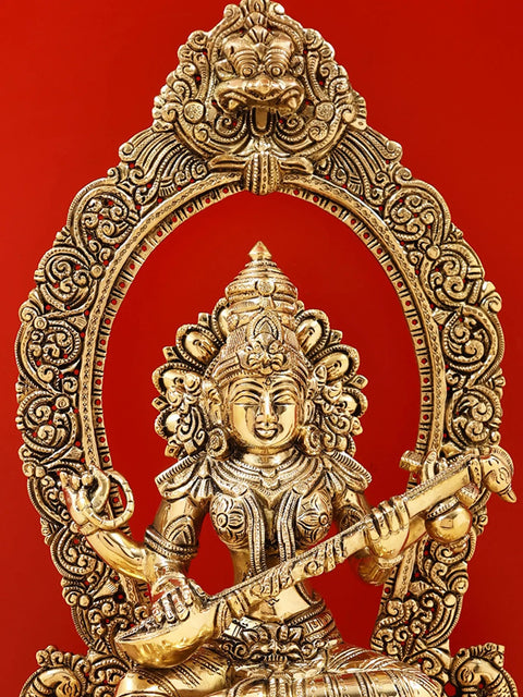 18" Brass Superfine Goddess Saraswati with Diya