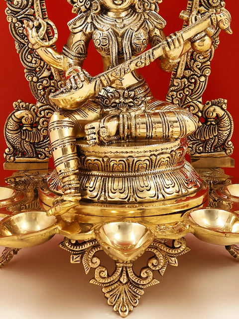 18" Brass Superfine Goddess Saraswati with Diya
