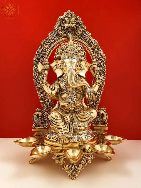 18" Brass Superfine Ganesha Lakshmi and Saraswati (Set of Three Statues)