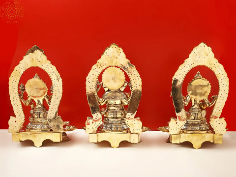 18" Brass Superfine Ganesha Lakshmi and Saraswati (Set of Three Statues)