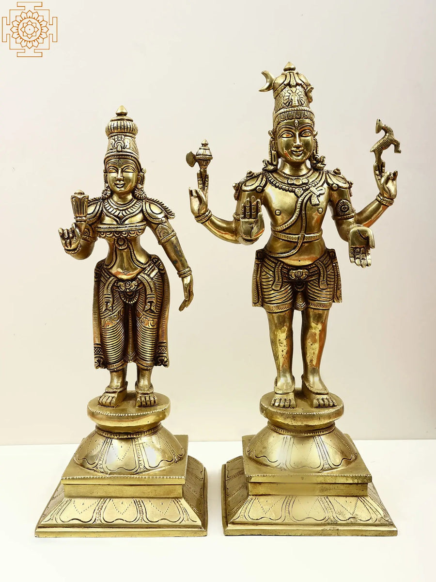 18" Brass Lord Shiva Pashupatinath with Parvati Statue