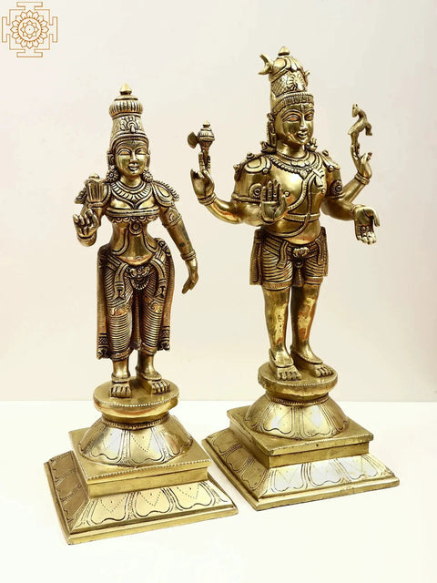 18" Brass Lord Shiva as Pashupatinath with Goddess Parvati