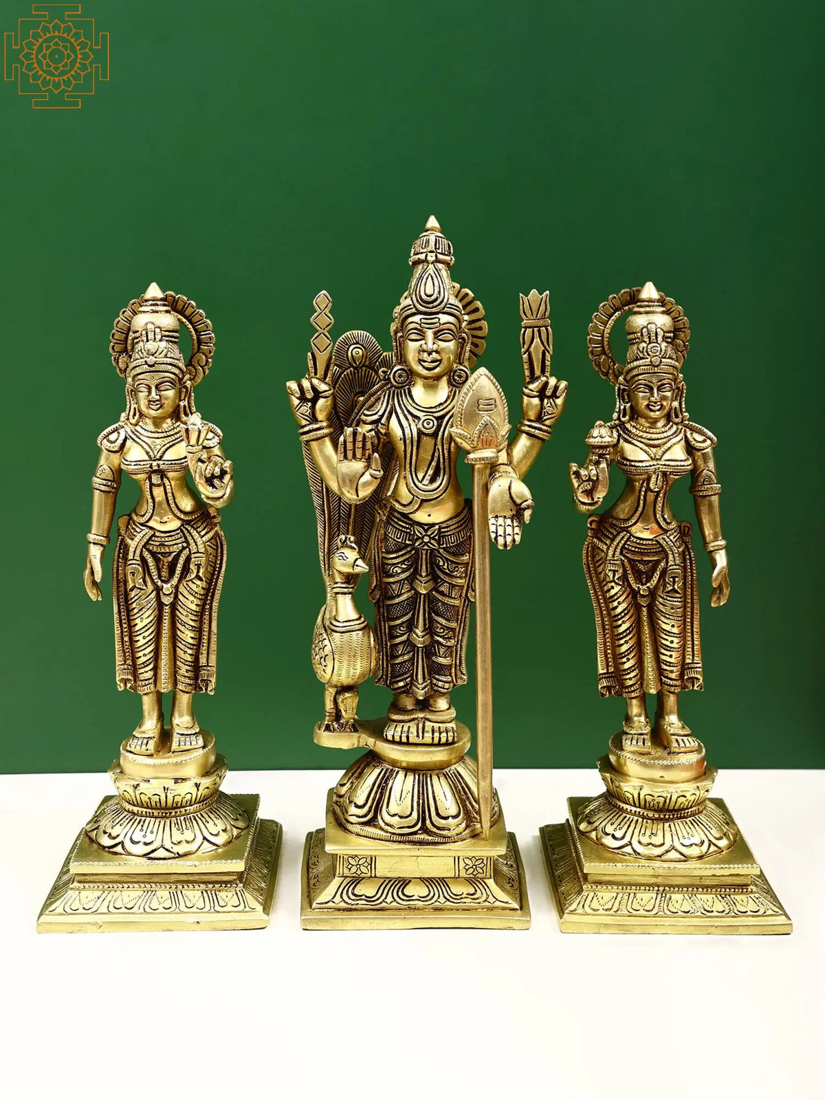 14" Brass Karttikeya With Devasena And Valli