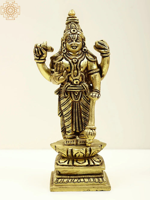 6" Standing Vishnu Brass Statue for Pooja