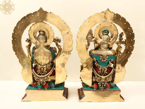 22" Brass Lord Ganesha and Goddess Lakshmi (Pair) with Kirtimukha Prabhavali