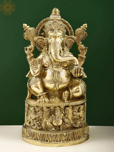 13" Superfine Lord Ganesha Brass Sculpture