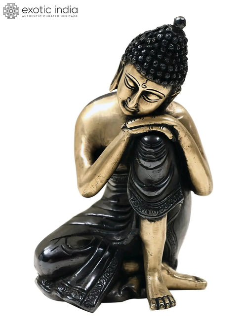 7" Brass Thinking Buddha Statue Handmade