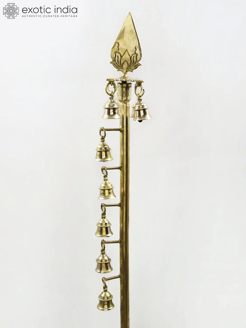 66" Brass Lord Murugan Vel Spear Statue with Bell