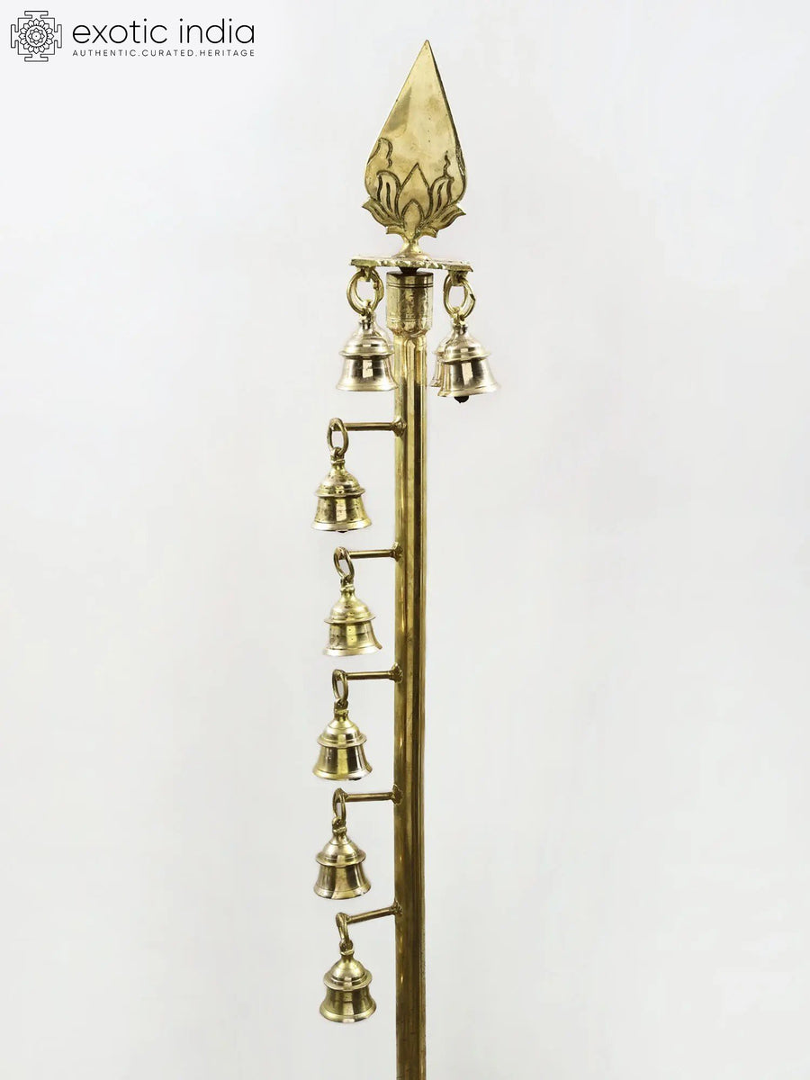 66" Brass Lord Murugan Vel Spear Statue with Bell