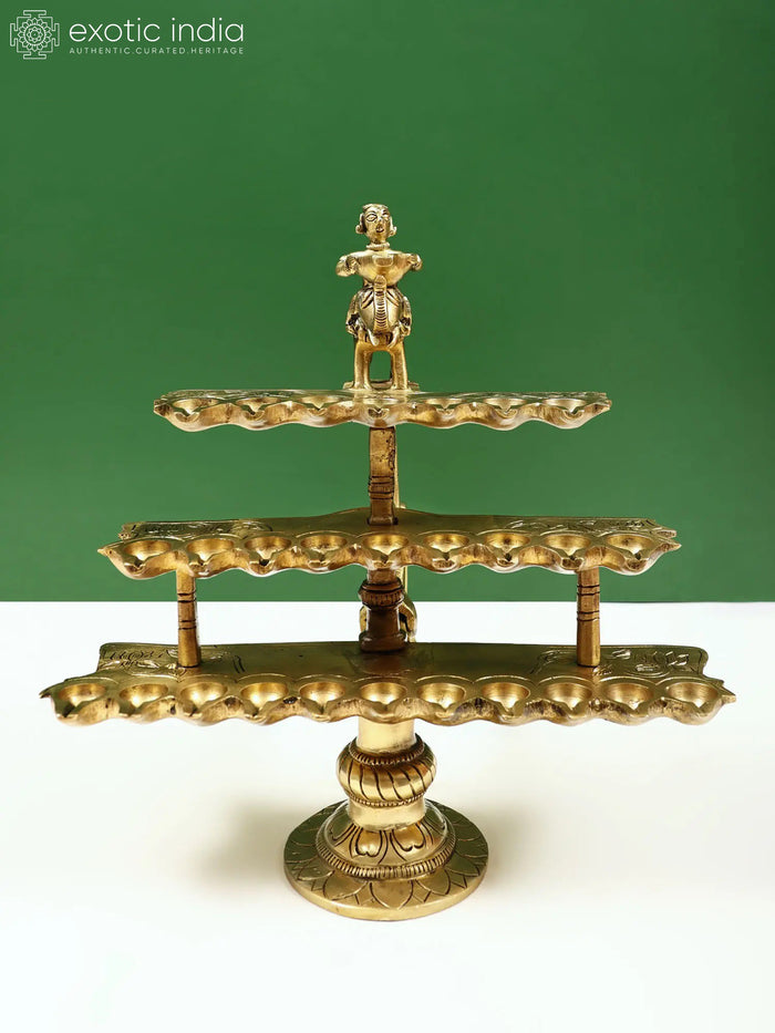 10" Brass Aarti Diya with Handle for Pooja