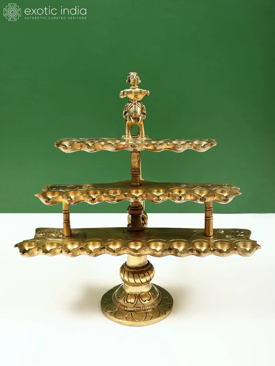 10" Brass Aarti Diya with Handle for Pooja