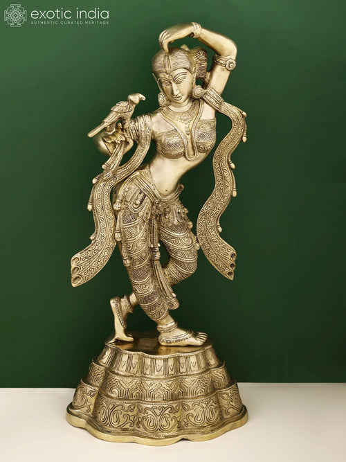 24" Brass Dancing Lady with Parrot Statue