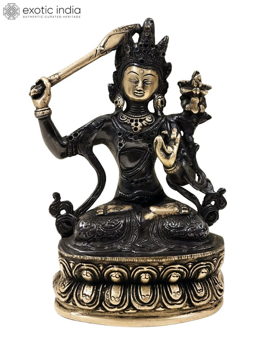 8" Manjushri Tibetan Buddhist Brass Statue Handmade