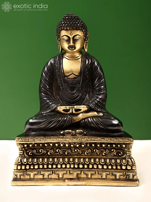 7" Brass Lord Buddha Dhyana Mudra Statue with Pedestal Base