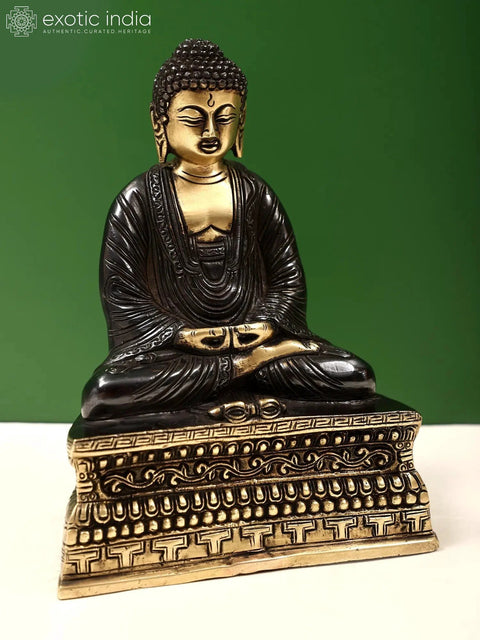7" Brass Lord Buddha in Dhyana Mudra Seted On Pedestal