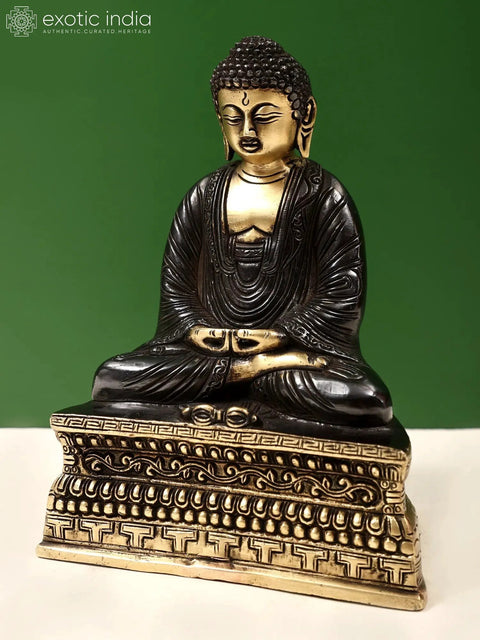 7" Brass Lord Buddha in Dhyana Mudra Seted On Pedestal