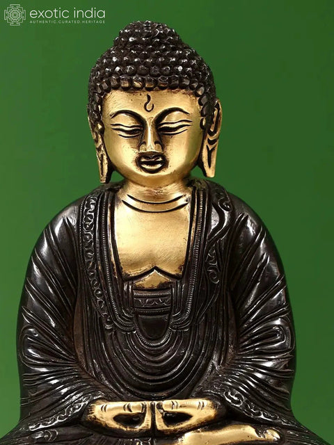 7" Brass Lord Buddha in Dhyana Mudra Seted On Pedestal
